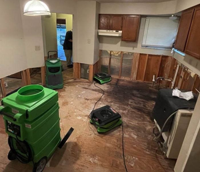 equipment set in kitchen after water damage